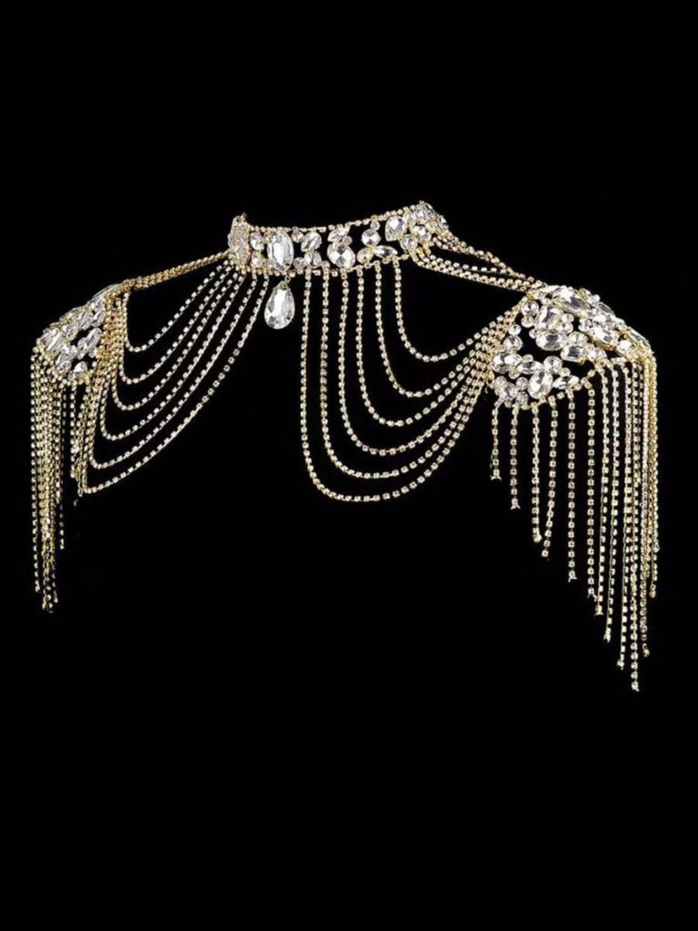 Beautiful Gold Fashion Top Shoulder Rhinestone Jeweled Statement Piece - Picture 1 of 6